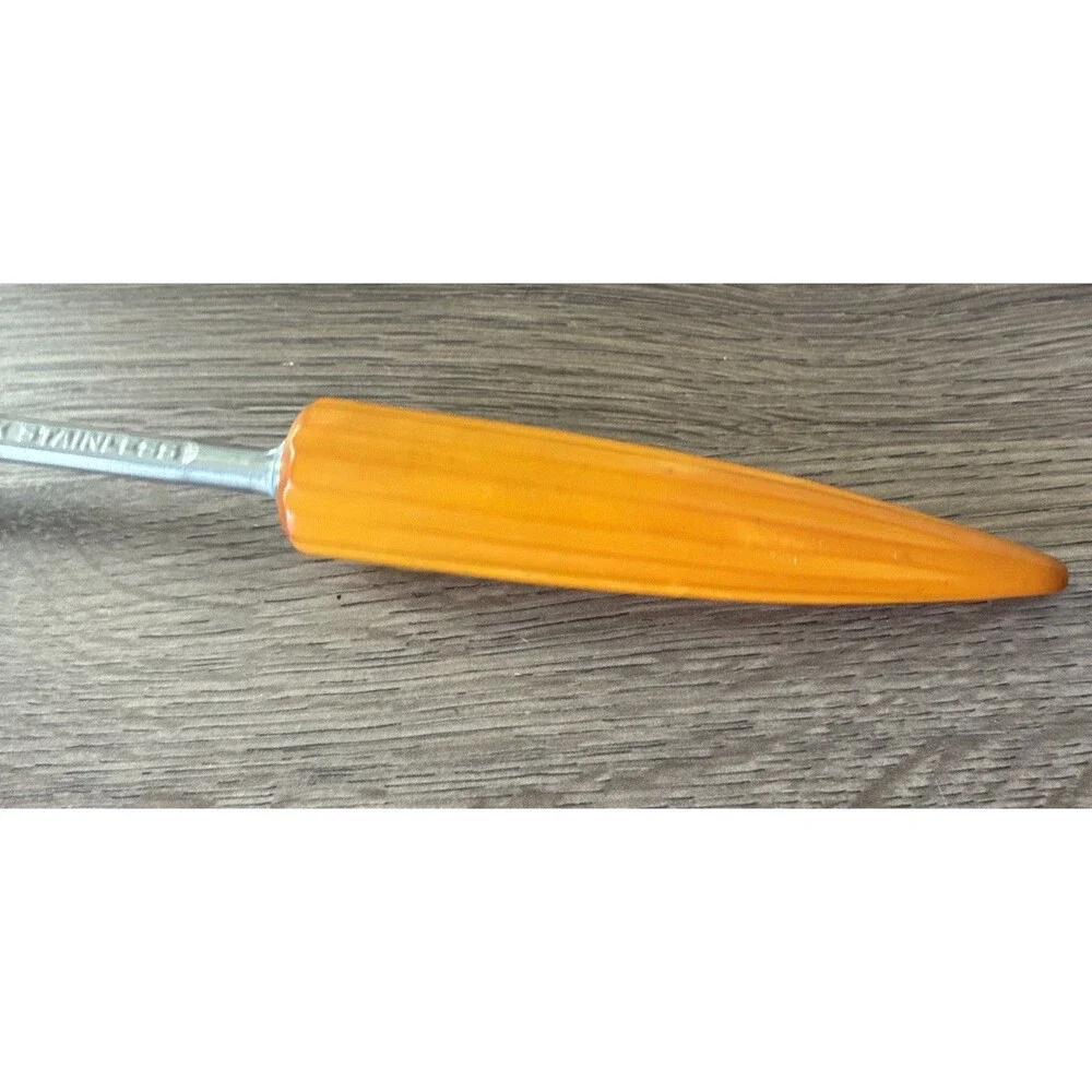 Vtg Androck Slotted Serving Spoon, Catalin Bullet Handle Stainless, USA, 1930s